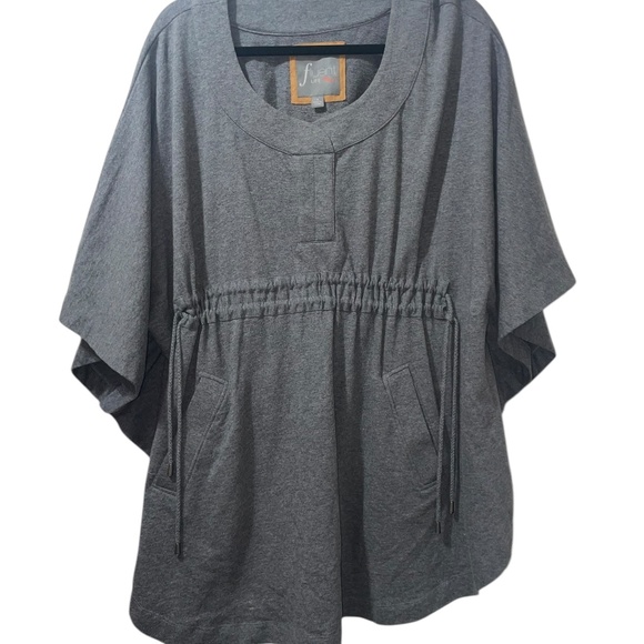 Women's Fluent Life Gray Short Sleeve Pancho Cape Sz S 100% Cotton - Picture 1 of 6